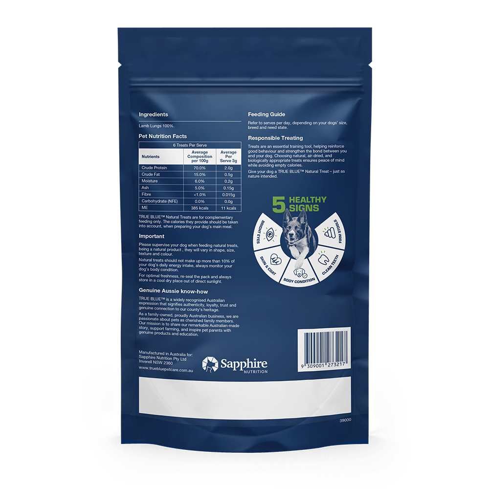 True Blue Air Dried Treats Aussie Lamb Lungs 50g