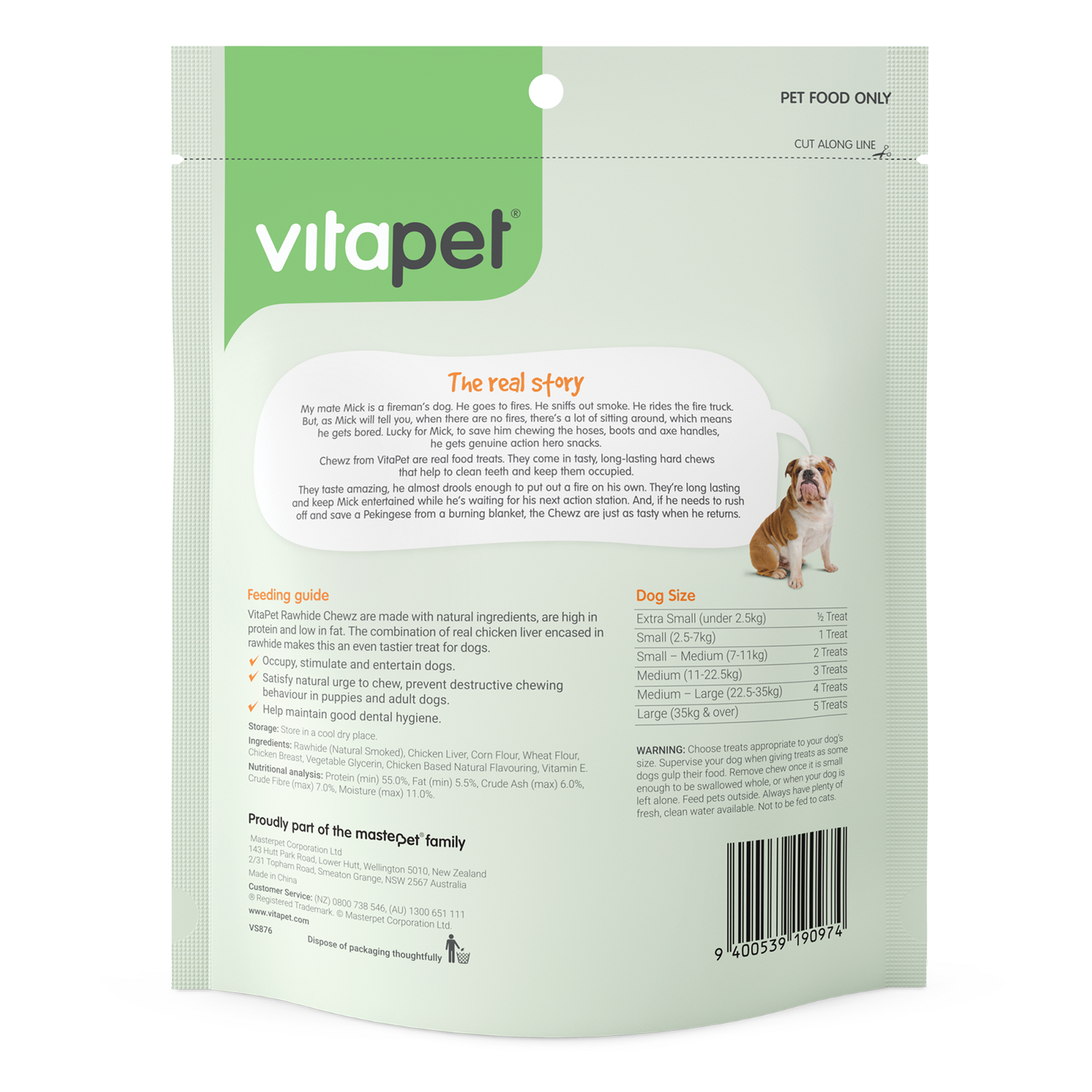 Vitapet Dog Treats Rawhide Barrels filled with Chicken Liver 400g