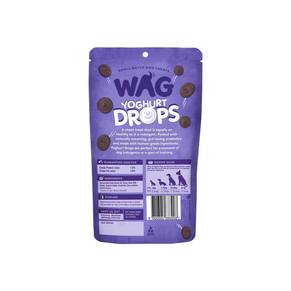 WAG Dog Treats Yoghurt Drops Carob