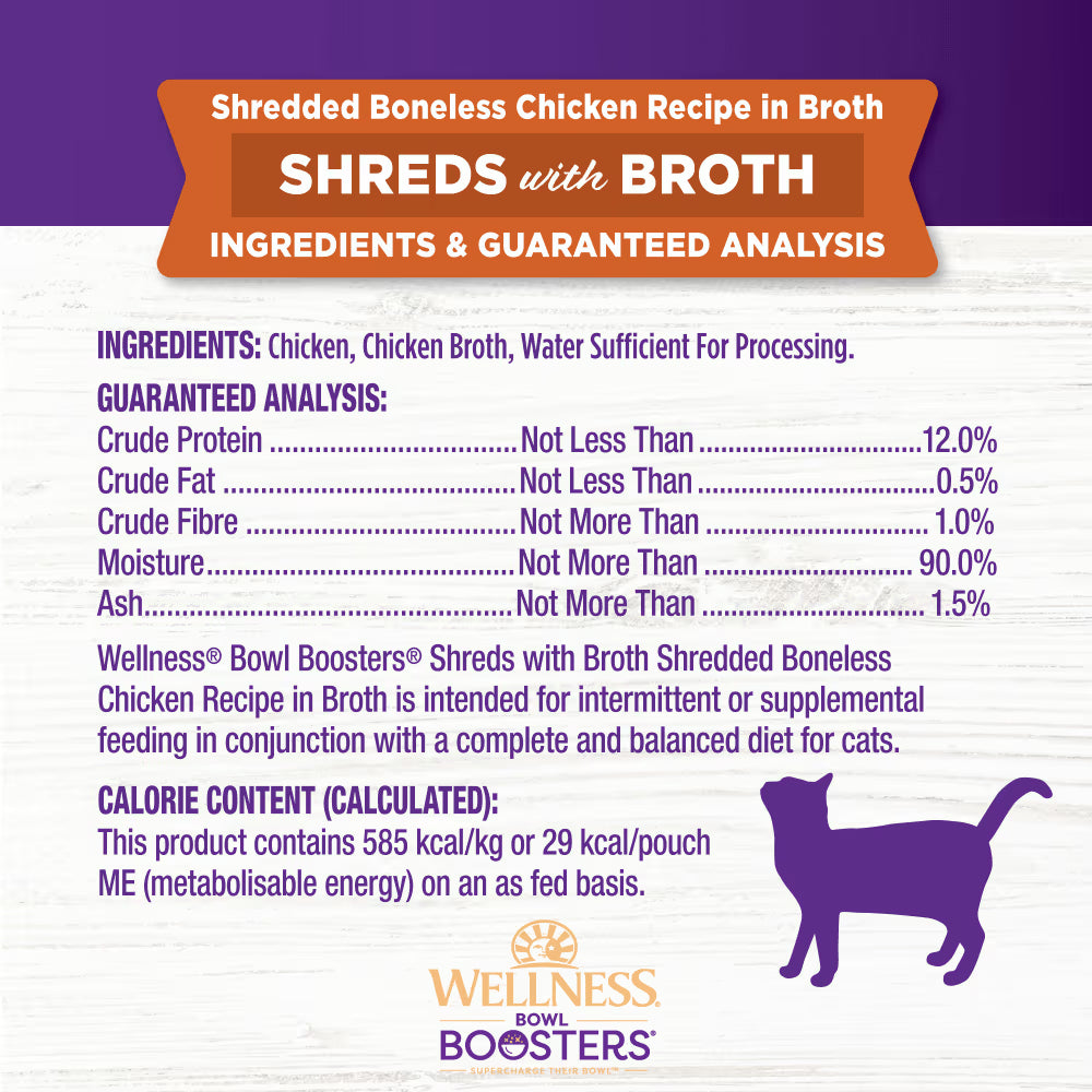WELLNESS Core Wet Cat Food Bowl Boosters Shredded Chicken In Broth
