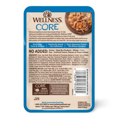 WELLNESS Core Wet Cat Food Tiny Tasters Flaked Tuna & Shrimp in Broth