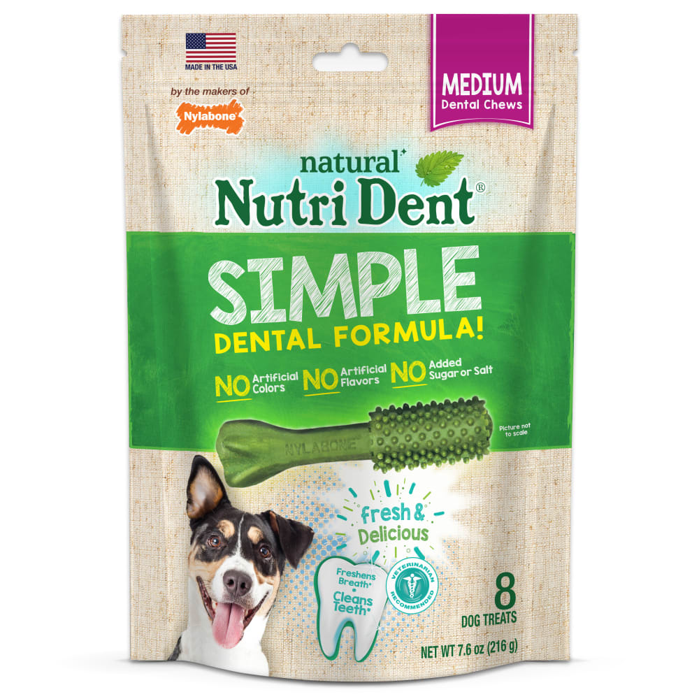Nylabone Nutri Dent SIMPLE Fresh Breath Flavored Dental Chews Medium 8 Pack
