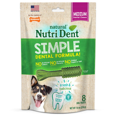 Nylabone Nutri Dent SIMPLE Fresh Breath Flavored Dental Chews Medium 8 Pack