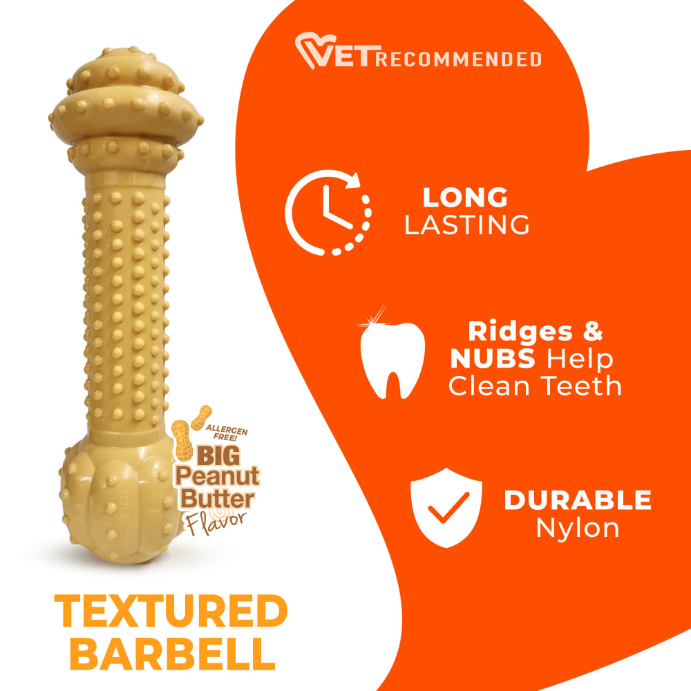 Nylabone Dog Chew Toy Power Chew Barbell - Peanut Butter