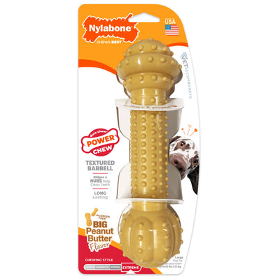 Nylabone Dog Chew Toy Power Chew Barbell - Peanut Butter
