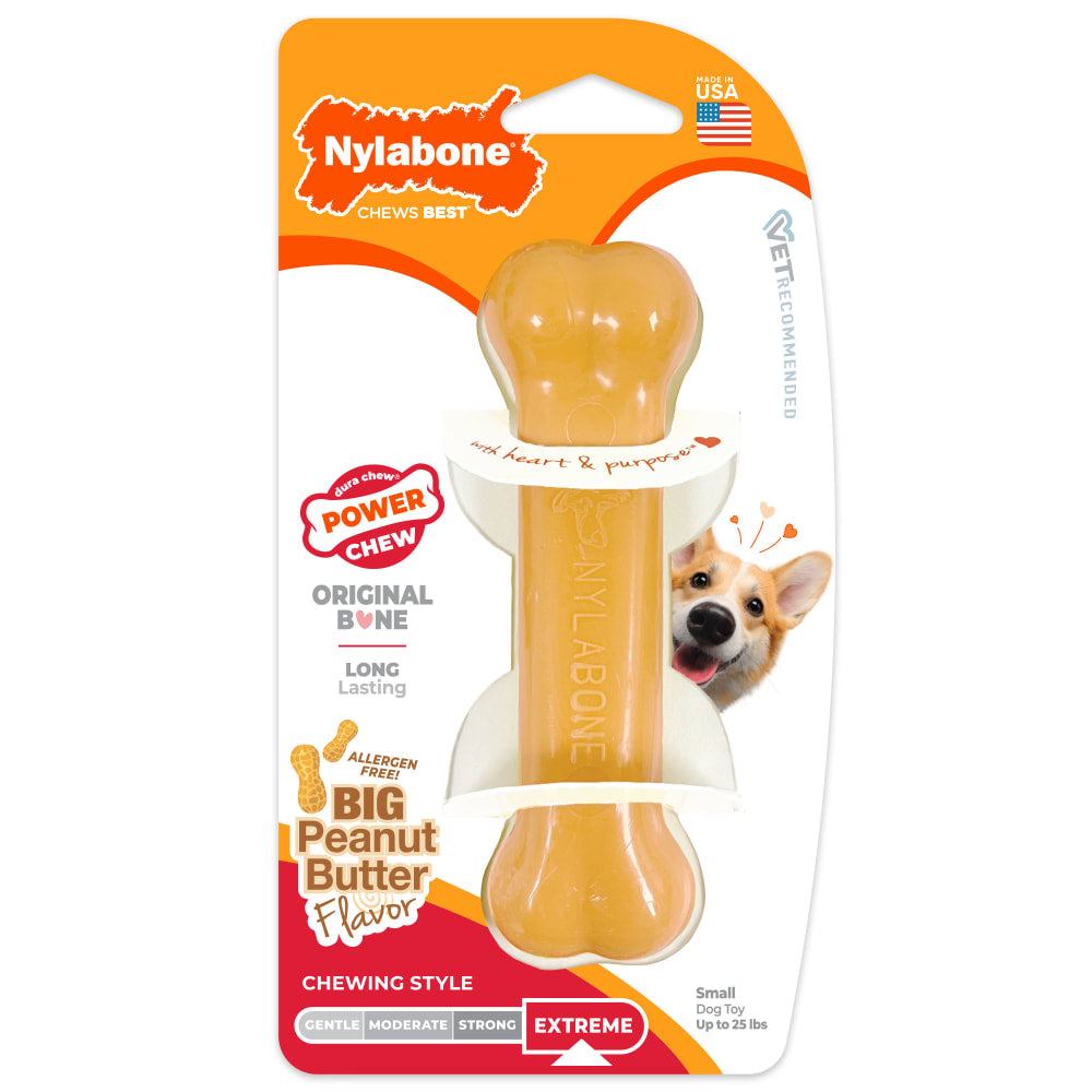 Nylabone Dog Chew Toy Power Chew Original Bone - Peanut Butter