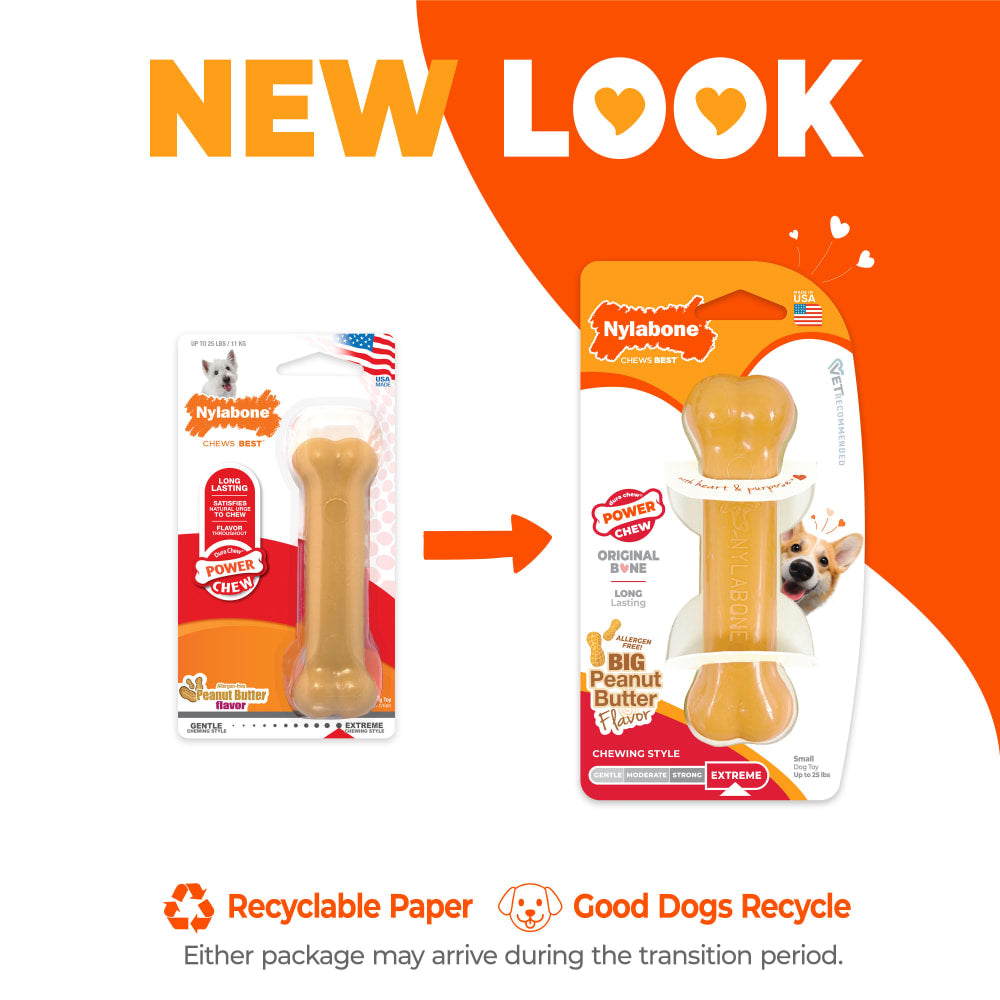 Nylabone Dog Chew Toy Power Chew Original Bone - Peanut Butter