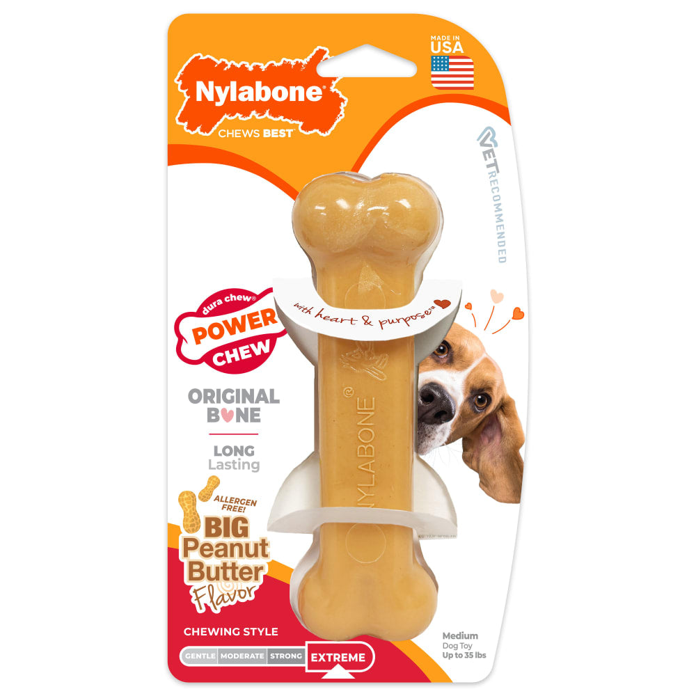 Nylabone Dog Chew Toy Power Chew Original Bone - Peanut Butter