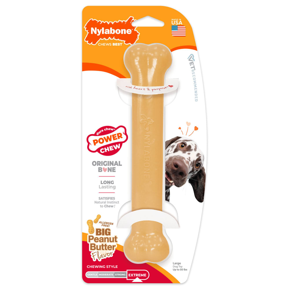 Nylabone Dog Chew Toy Power Chew Original Bone - Peanut Butter