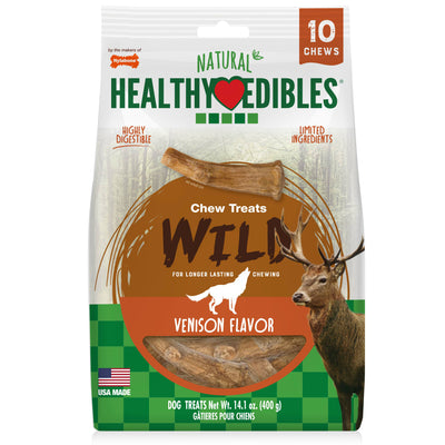 Nylabone Dog Chew Treats Healthy Edibles Wild Venison Antler Chew Treats 10 Pack 400g
