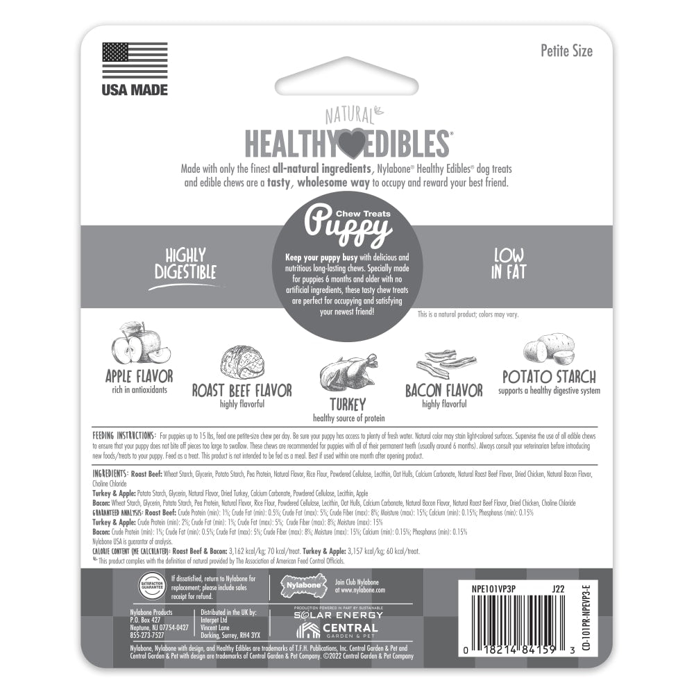 Nylabone Healthy Edibles All-Natural Long Lasting Puppy Chew Treats Variety Pack