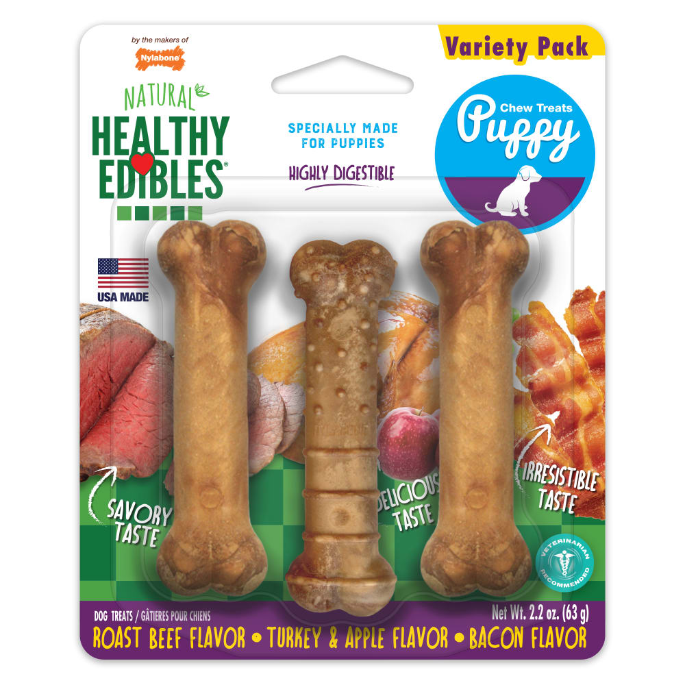 Nylabone Healthy Edibles All-Natural Long Lasting Puppy Chew Treats Variety Pack