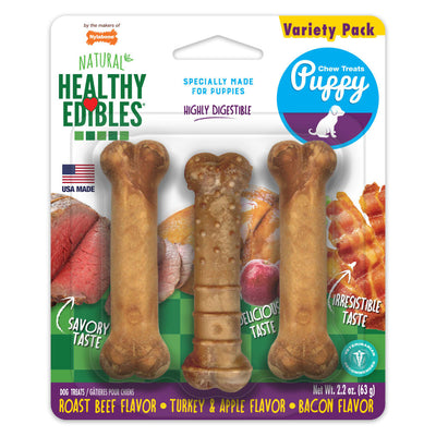 Nylabone Healthy Edibles All-Natural Long Lasting Puppy Chew Treats Variety Pack