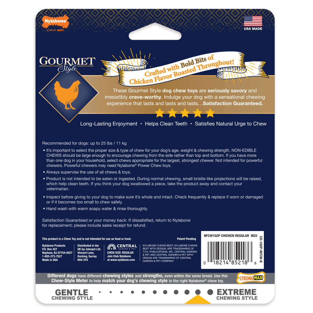 Nylabone Dog Chew Toy Strong Chew Gourmet Style Wishbone - Chicken