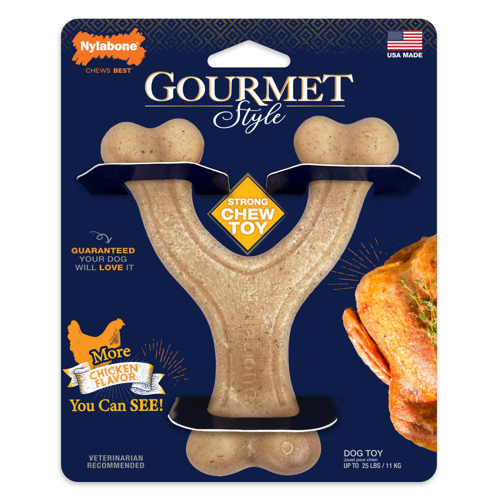 Nylabone Dog Chew Toy Strong Chew Gourmet Style Wishbone - Chicken
