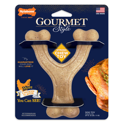 Nylabone Dog Chew Toy Strong Chew Gourmet Style Wishbone - Chicken