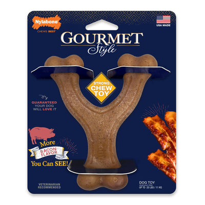 Nylabone Dog Chew Toy Strong Chew Gourmet Style Wishbone - Bacon