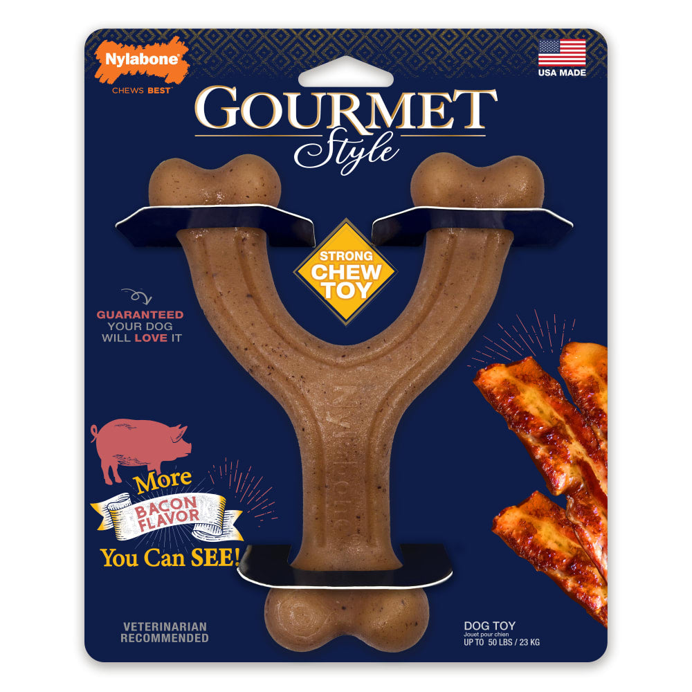 Nylabone Dog Chew Toy Strong Chew Gourmet Style Wishbone - Bacon