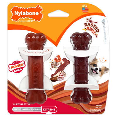 Nylabone Dog Chew Toy Power Chew Basted Blast Original & Textured Bone