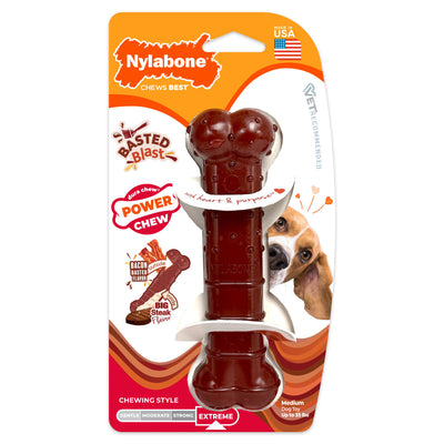 Nylabone Dog Chew Toy Power Chew Basted Blast Chew Textured Bone