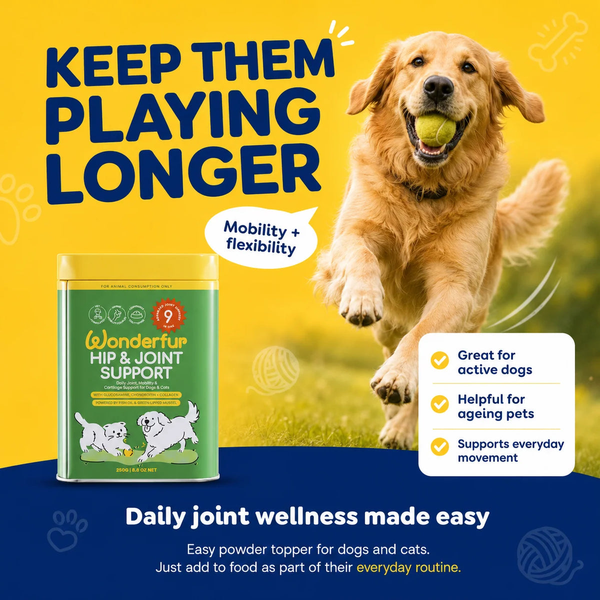 Wonderfur Hip & Joint Support for Dogs & Cats 250g