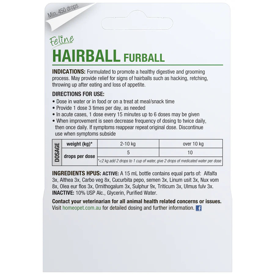 HomeoPet Feline Furball Cat Drops 15ml