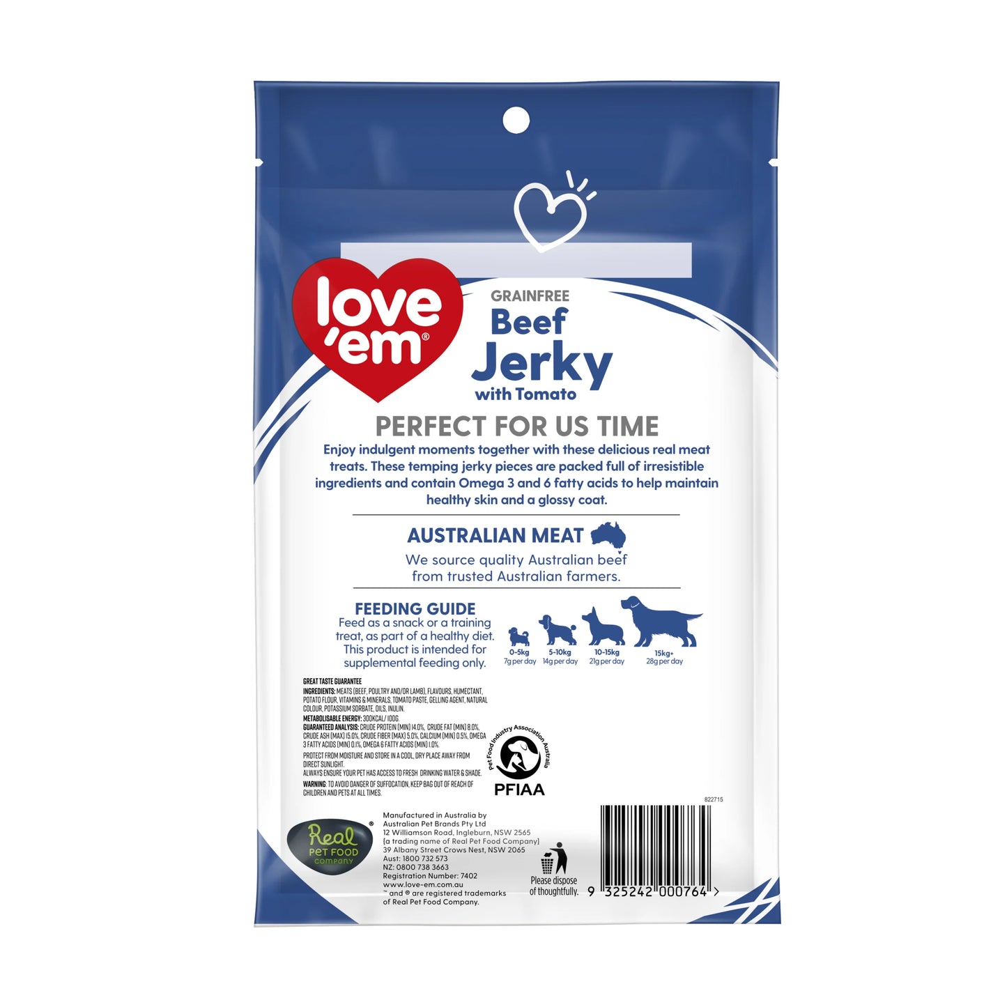 Love Em Dog Treats Beef & Tomato Jerky 200g