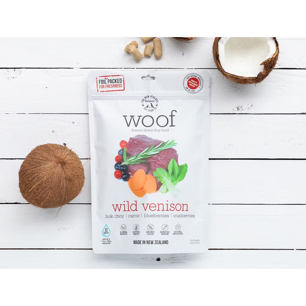 The New Zealand Natural Woof Freeze Dried Dog Food Wild Venison 280g
