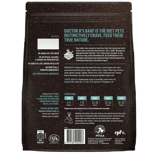 Doctor B's BARF Frozen Adult Dog Food Medallions Combo Recipe 1kg