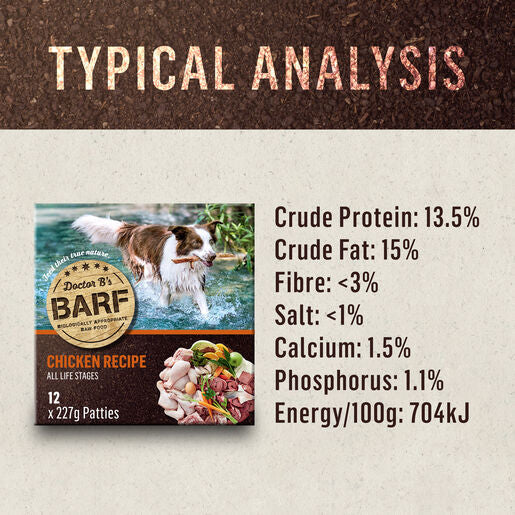 Doctor B's BARF Frozen Raw Dog Food Chicken Recipe 227G x 12