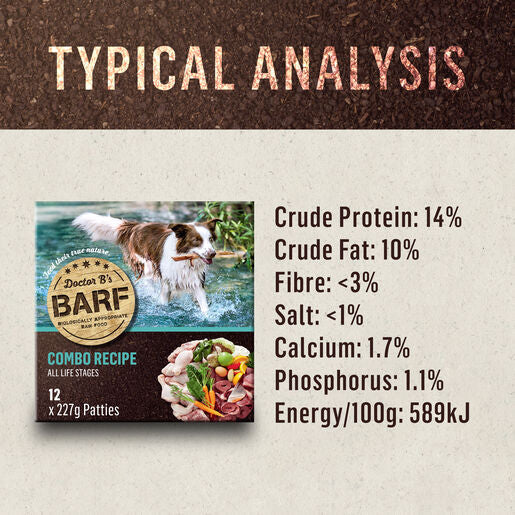 Doctor B's BARF Frozen Raw Dog Food Combo Recipe 227G x 12