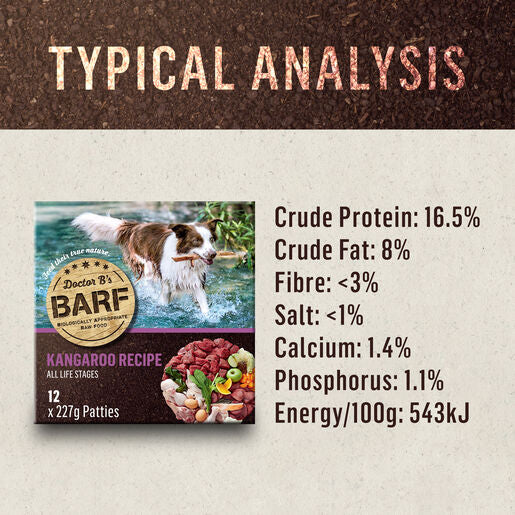 Doctor B's BARF Frozen Raw Dog Food Kangaroo Recipe 227G x 12
