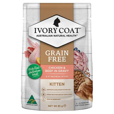 IVORY COAT - Grain Free Chicken & Beef Kitten Food Pouch 85gx12