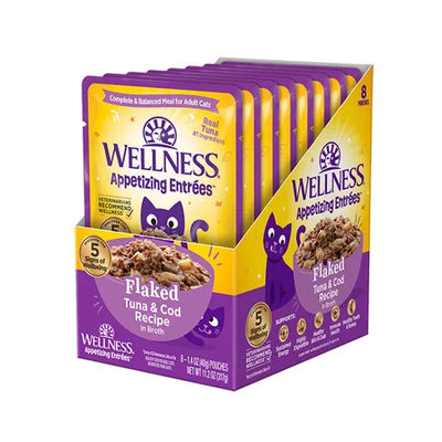 WELLNESS Core Wet Cat Food Appetizing Entrees Flaked Tuna & Cod in Broth 40g x 8