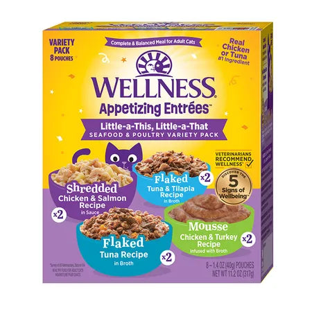 WELLNESS Core Wet Cat Food Appetizing Entrees Seafood & Poultry Variety 40g x 8