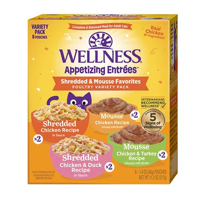 WELLNESS Core Wet Cat Food Appetizing Entrees Shredded & Mousse Favourites Poultry Variety Pack40g x 8