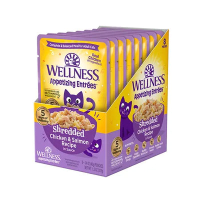 WELLNESS Core Wet Cat Food Appetizing Entrees Shredded Chicken & Salmon in Sauce 40g x 8