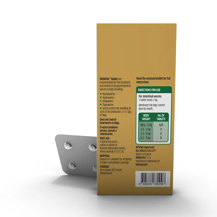 Drontal Allwormer Tablets For Small Dogs and Puppies 4 Tables