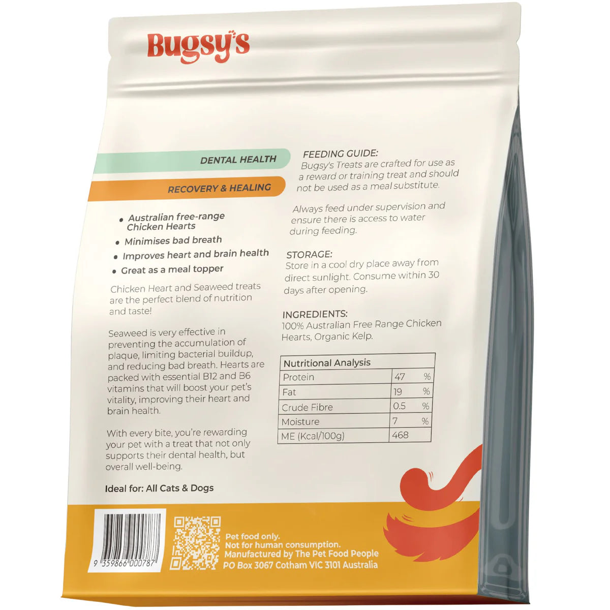 Bugsy's Dehydrated Pet Treat - Chicken Heart & Seaweed 100g