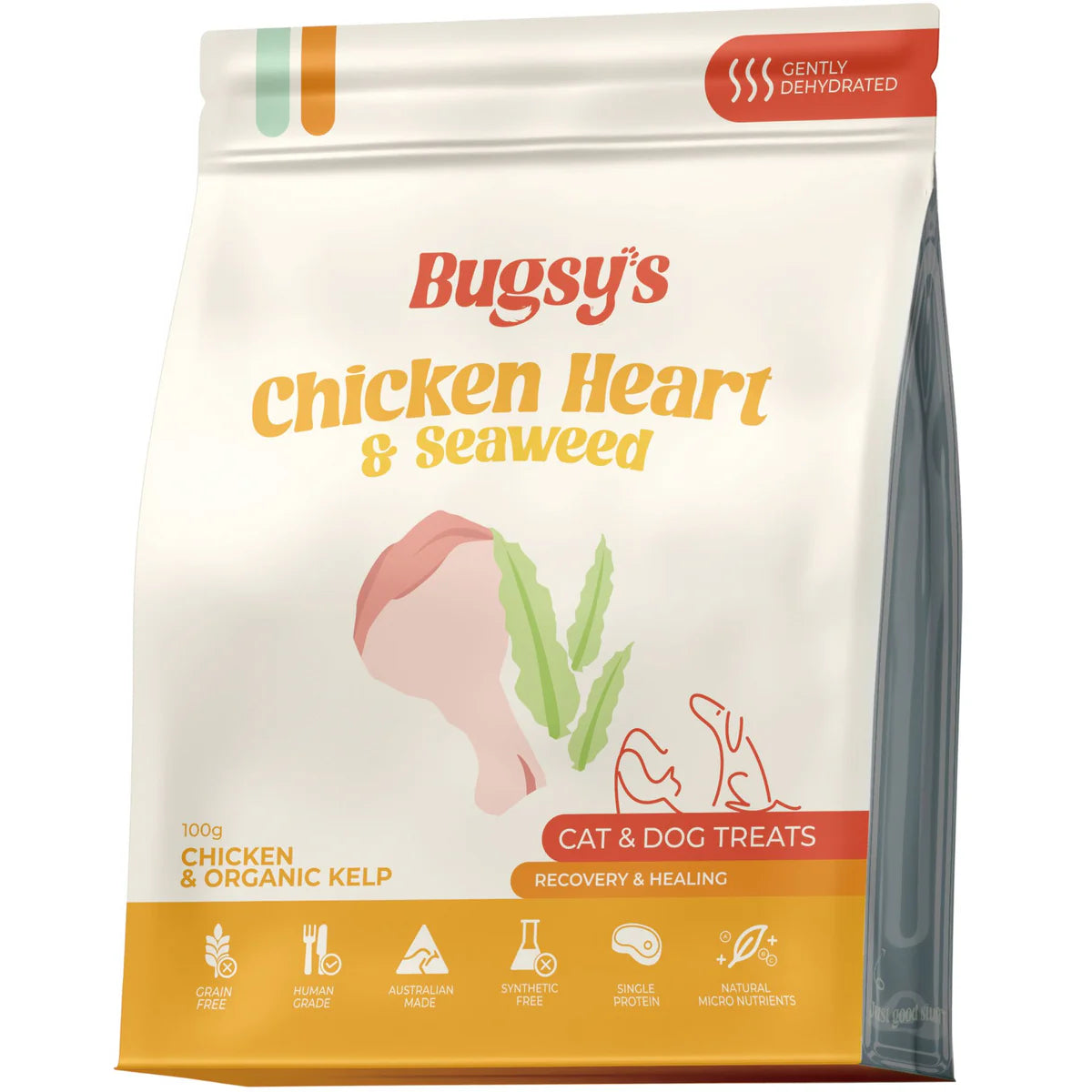 Bugsy's Dehydrated Pet Treat - Chicken Heart & Seaweed 100g