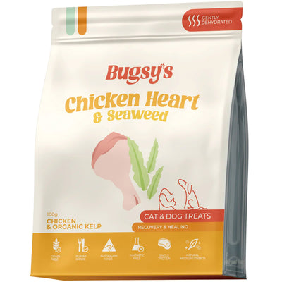 Bugsy's Dehydrated Pet Treat - Chicken Heart & Seaweed 100g