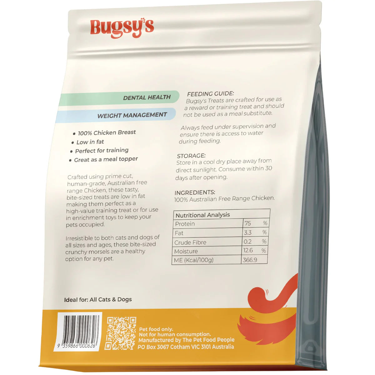 Bugsy's Dehydrated Pet Treat - Free-Range Chicken Bites 100g