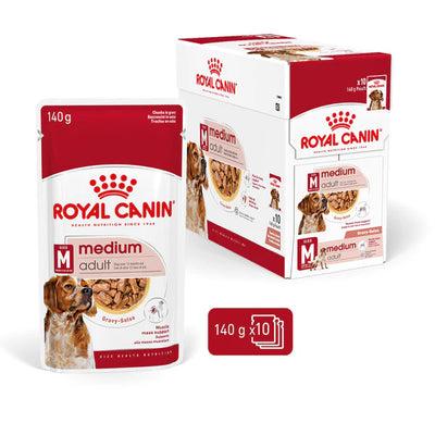 ROYAL CANIN Medium Adult Chunks in Gravy Wet Dog Food 140g x 10