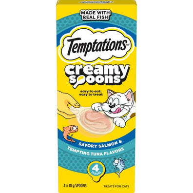 Temptations Cat Treats Creamy Spoons Tasty Savory Salmon and Tempting Tuna 4x10g