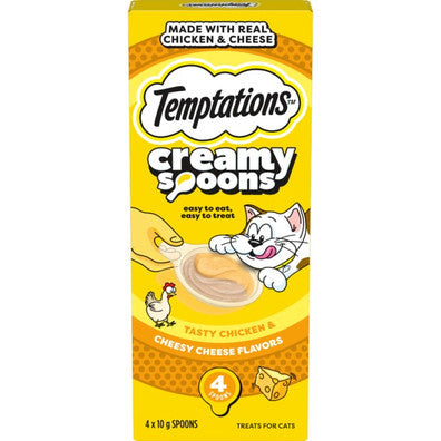 Temptations Cat Treats Creamy Spoons Tasty Chicken and Cheesy Cheese 4x10g