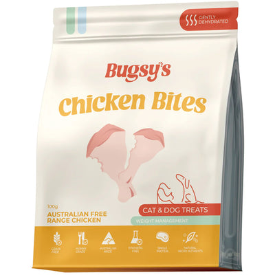 Bugsy's Dehydrated Pet Treat - Free-Range Chicken Bites 100g