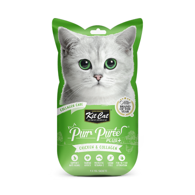 Kit Cat Purr Puree Plus+ Cat Treat Chicken & Collagen Care 4x15g