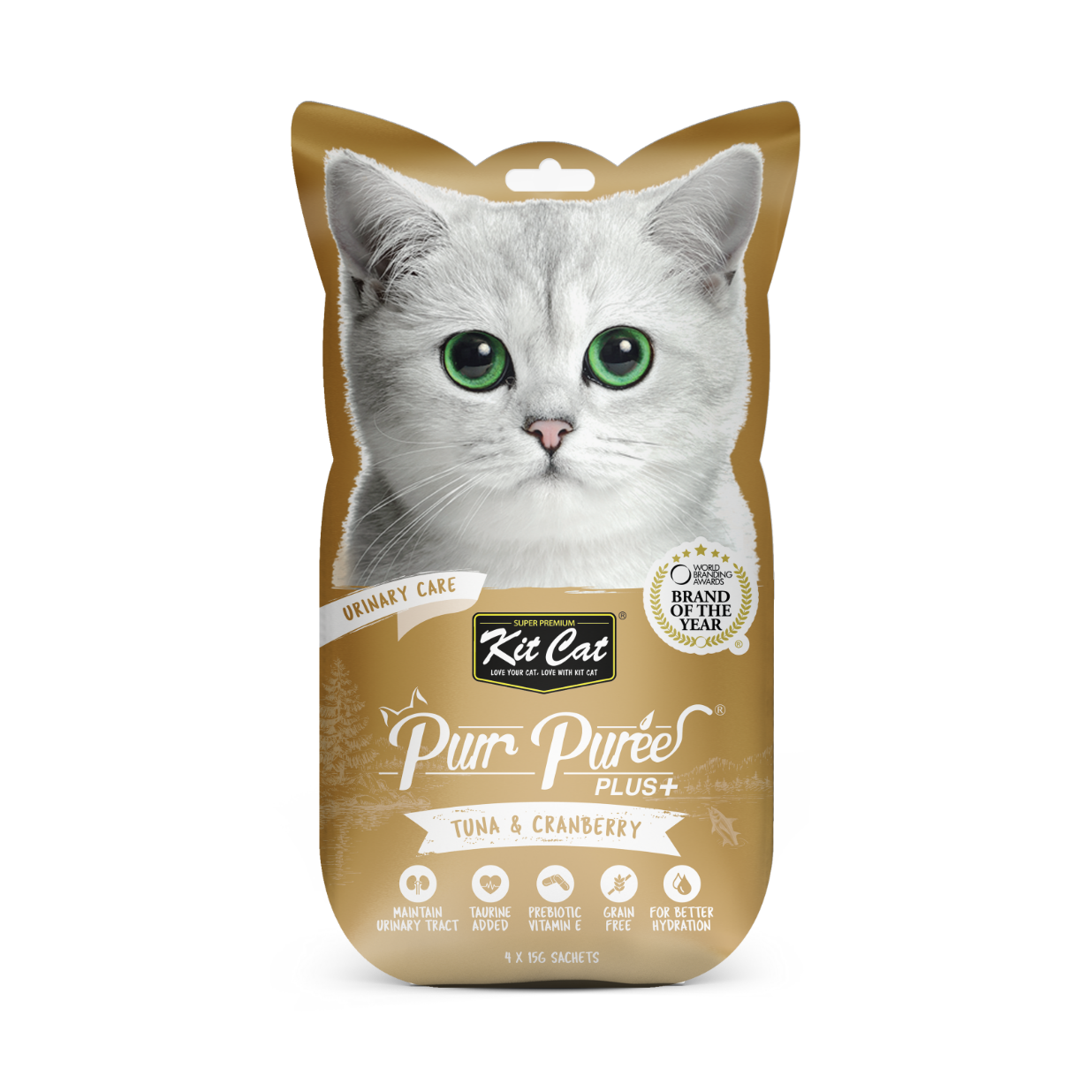 Kit Cat Purr Puree Plus+ Cat Treat Tuna & Cranberry (Urinary Care) 4x15g