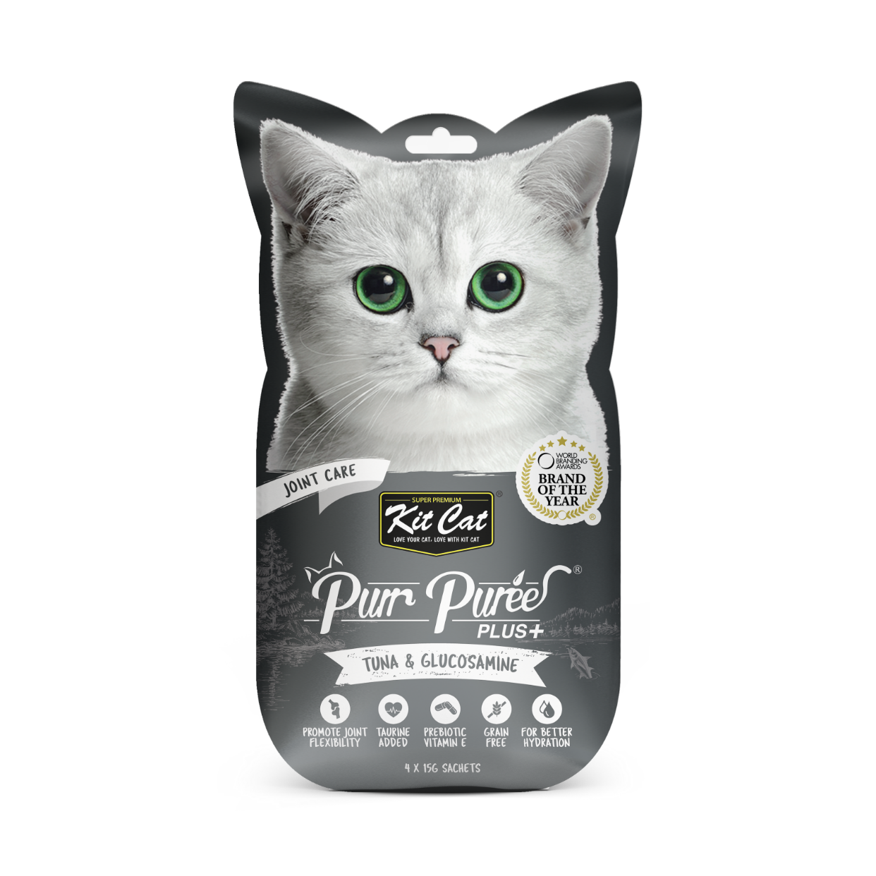 Kit Cat Purr Puree Plus+ Cat Treat Tuna & Glucosamine (Joint Care) 4x15g