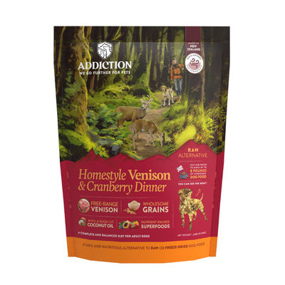 Addiction Air Dried Dog Food Raw Alternative Homestyle Venison And Cranberry Dinner 910g